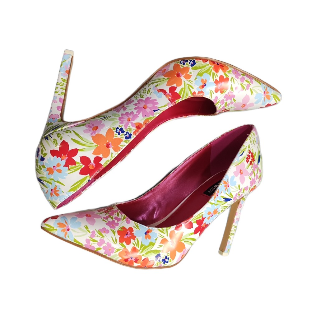 Nine West Tatiana Stiletto Pump Heels Womens Size 9.5M Multi Floral Pointed Toe